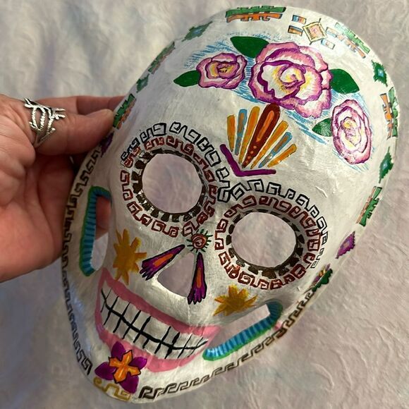 Art Mask Hand Crafted Painted Sugar Skull Skeleton Unique Paper Mache - Picture 1 of 7